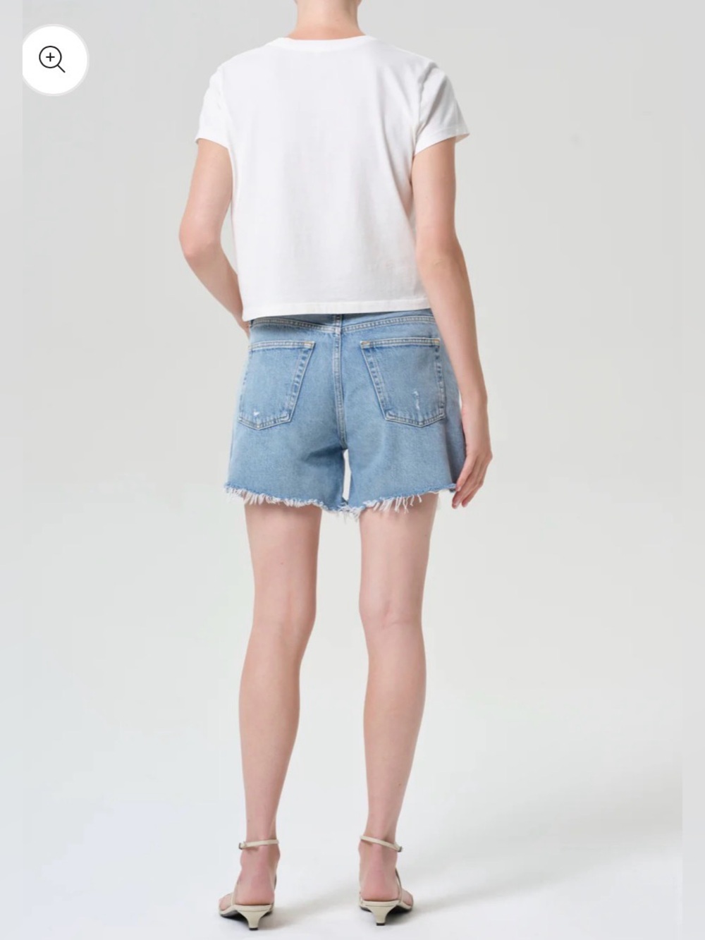 Agolde Parker Long Light Blue Distressed High-Rise Denim Shorts - Picture 5 of 9